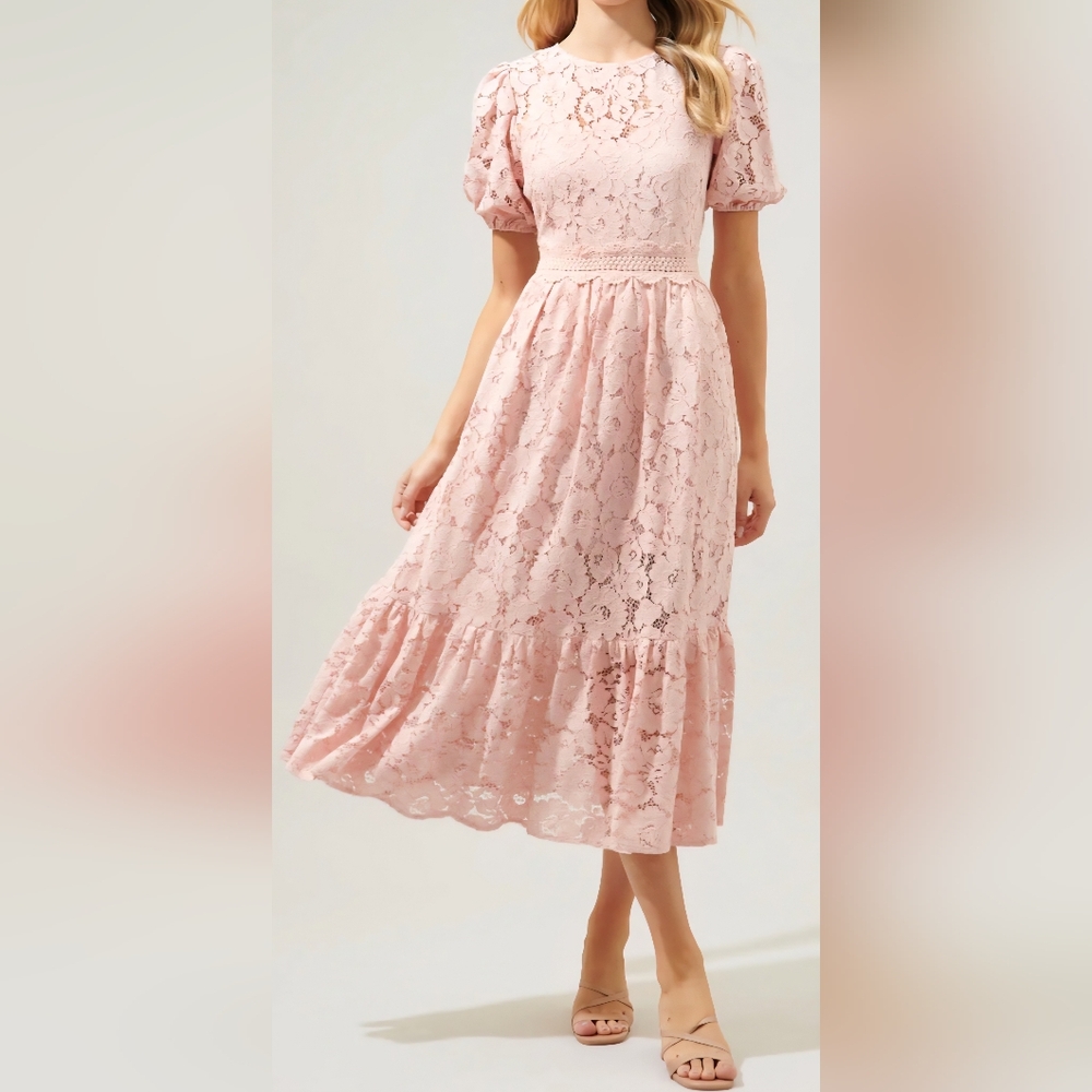 Sugarlips Blush Pink Lace Midi Dress